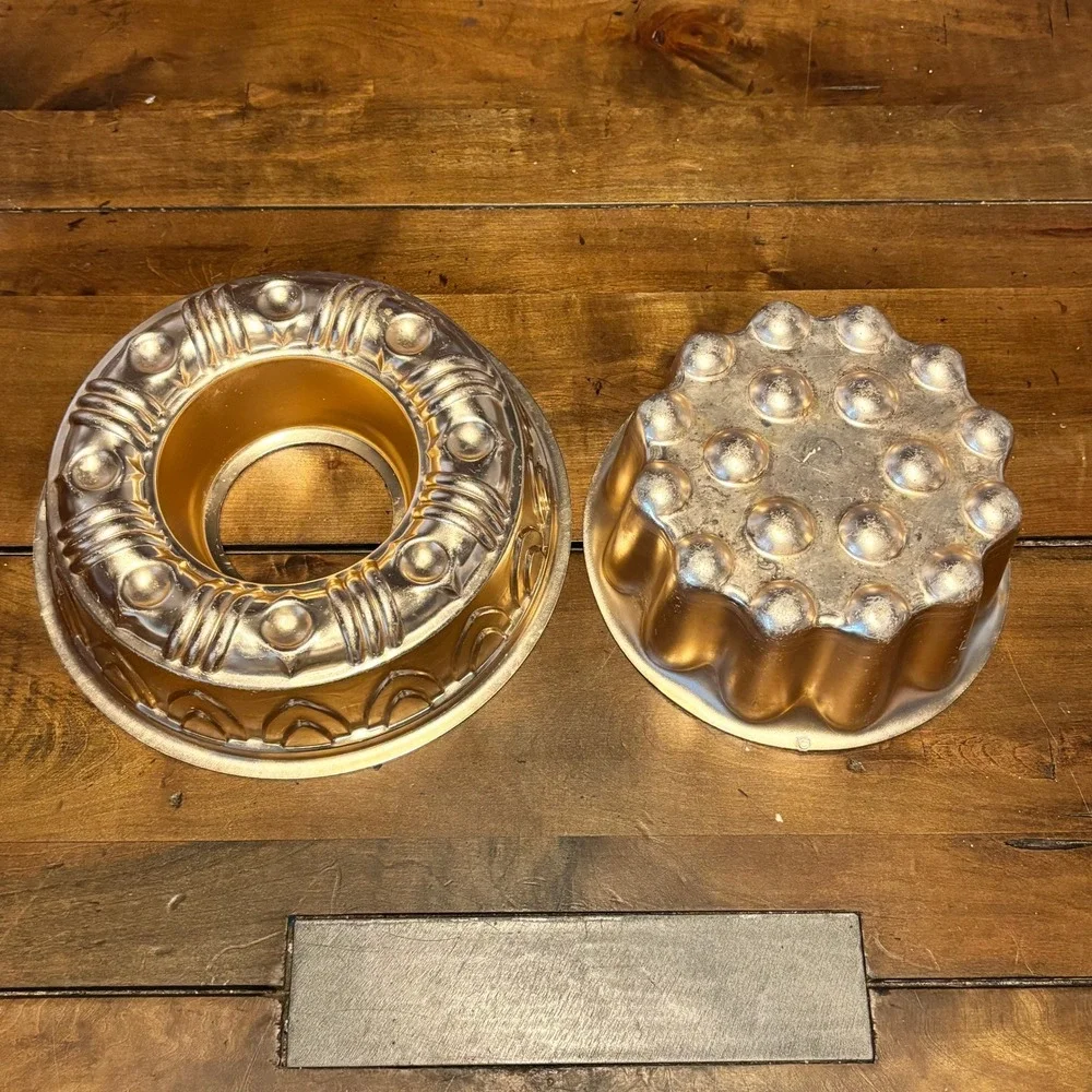 2pc VTG 1980s 80s Copper Jello‎ Mold Bundt Cake Pan Hanging Kitchen Wall Decor